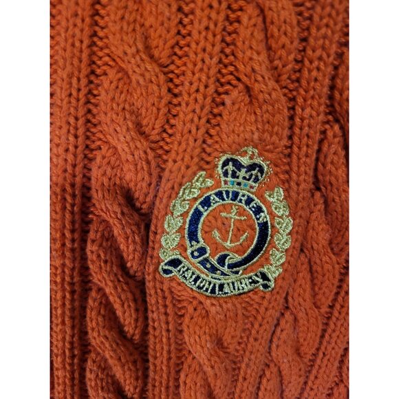 Lauren Ralph Lauren LG Crew Cable Knit Sweater Chunky Preppy Academia Orange - Picture 4 of 9